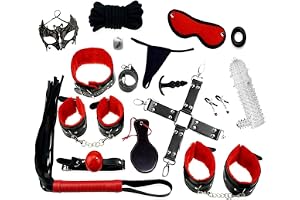 LOVONE Biggest Bondage Set BDSM Set med 18 stycken Perfekt för nybörjare och erfarenhet Bondage Set SM Manschetter med handbojor med ögonmask Erotisk sexleksak för par Älskare Nybörjare Svart