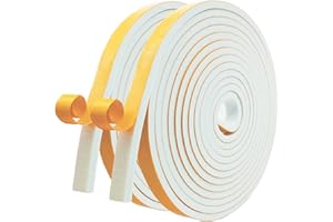 Bonilife Self Adhesive Weather Stripping Foam Tape Door Window Seal 12mm(W) x 6mm(T), 2 Rolls Draught Excluder Tape for Doors, SoundProof Door Draft Excluder, 10m Length (2 X 5m Each)-White