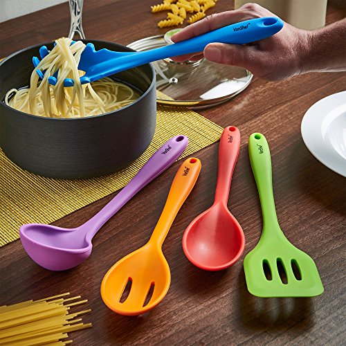 VonShef 5-teiliges Mehrfarbiges Hitzebeständiges Silikon Küchen Kochutensilien-Set mit Kelle, Pfannenwender, Löffel, Spaghettiservierer & Schaumlöffel - 2
