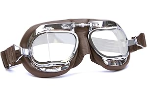 HDM Halcyon MK49 Leather Motorcycle Goggles for Open Face Helmets (Brown Leather)