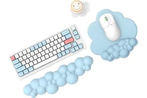 MAMBASNAKE Cloud Tapis de souris et repose-poignet pour clavier avec sous-verre, coussin confortable en mousse à mémoire de forme avec base antidérapante, ergonomique et facile à taper-Bleu