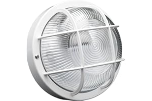 Plafoniera Rotonda da Parete o Soffitto, Brennenstuhl, Portalampada con Griglia in Plastica Resistente, Attacco E27, Max 60W, Applique per Interno & Esterno, IP44, Bianco