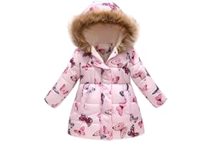 Naiyafly Winter Coat Jacket for Kids Girls Hooded Floral Print Coat Light Down Windproof Thick Warm Puffer Jacket Outerwear