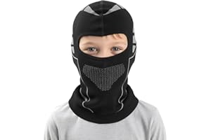 TAGVO Kids Thermal Balaclava Full Face Mask Professional Sport, Elastic Brethable Anti-UV Windproof Cycling Running Balaclava Ski Mask, Lightweight Under Helmet Hat Neck Warmer Hood Snoods for Boys