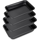 FWEEK 4 Pieces Non-Stick Oven Tray, Carbon Steel Oven Trays in 3 Sizes, Deep Roasting, Baking and Serving Dishes, Grey Black