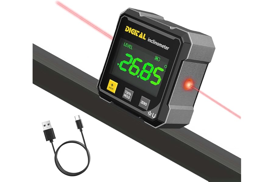 Digital Angle Finder with Electronic Laser, 4-Side Magnetic Digital Angle Gauge,Magnetic Angle GaugeDigitals Level with LCD Display,Waterproof LCD Display for Woodworking Carpentry DIY Projects