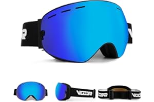 Vgooar OTG Ski Goggles, Frameless Ski Goggles with Anti-Fog Double Spherical Lens, 100% UV400 Protection Ski Snow Goggles for Men/Women