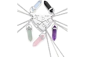 JSDDE Best Friends Forever and Ever BFF Necklace Engraved Puzzle Friendship Heart Crystal Pendant Necklaces Jewellery Set for Frinds of 5