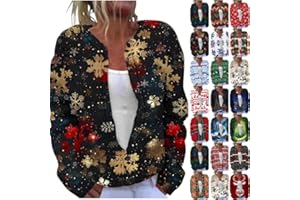 GENERIC Christmas Cardigans for Women UK Elegant Retro Printed Ribbed Knit Coat Ladies Novelty Xmas Colourful Print Cardigans Soft Knitted Jumper Sweater Womens Casual Long Sleeve Button Down Jackets