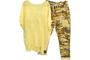 GENERICO Tuta Lino Donna Estiva, Donna Tuta Estiva Moda da Spiaggia Completo Sportivo in Due Pezzi Lino Maglia a Manica Corta + Pantaloni Lunghi Abbigliamento Elegante Casual Completo Larghi Curvy Tuta da Casa