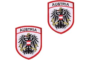 TUYATEZHI 2 Stück Schild Austria Flagge Patch Bügelbild Aufbügler Iron On Flicken Applikation für Taschen Weste Jacke Rucksäcke Kleidung Baseballkappe