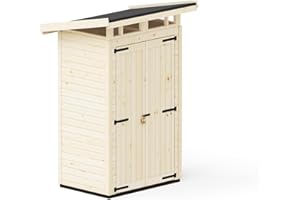 Upyard Gartenhaus Strongbox S - Robuste Holz Gerätehaus mit imprägniertem Fundament und extra Strapazierfähigem Kunststoff Dach, 127x87 cm, Naturholz