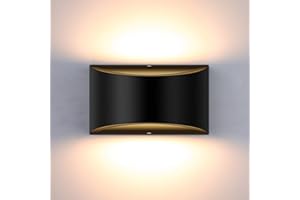 Glighone Wall Lights Indoor Dimmable LED Up and Down Wall Light Modern Wall Lamp Black 10W Sconce Wall Lighting for Living Room Bedroom Corridor Warm White(COB LED Bead Include)