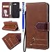 Produktbild FESELE Lederhülle für [Samsung Galaxy J3 2017], Vintage/Retro Premium Lederhülle Leder Case Lanyard Strap Klappetui Ledertasche Bookstyle Handyhülle Flip Tasche Case Cover im Bookstyle mit Magnet [Kartenfächer] [Standfunktion] [Brieftasche] für Samsung Galaxy J3 2017 + Blau Eingabestift-Braun+Rot