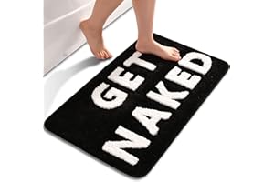 QJHOMO Get Naked Bath Mat Black and White Bathroom Mats 40 x 60 cm, Non Slip Bath Mats for Bathroom, Colourful Letters Soft Microfiber Bathroom mat, Machine Washable Rug