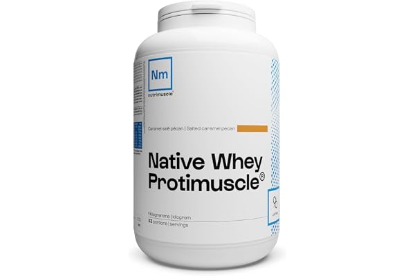 Whey Native Protimuscle Nutrimuscle - 1 Kg - Caramel Salé Pécan - Mix Protein Whey Native + Caséine - Prise de muscle - Sèche et perte de poids - Idéal en postworkout ou collation - Musculation