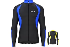 FDX Mens Cycling Jersey, Windproof Warm Winter Cycle Tops, Long Sleeves Water-Resistant Lightweight Thermal Bike Jacket, Windproof Bicycle Shirt for Riding, and Running