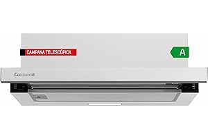 CORBERO Corberó - Campana Telescópica 60 cm | VINSON635W | Caudal 350 m3/h | Potencia 65 W | 2 Velocidades | Filtro de Aluminio 3 Capas | Filtro Carbon | Eficiencia Energética B, Color Blanco