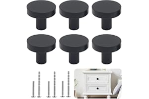 Wekuw Pomelli per Mobili, 6 Pezzi Pomolo per Mobile Rotondo Pomelli per Cassetti Armadio Cassetto 30MM Pomelli per Porta con Viti, per la Armadi, Cassetti, Comodino, Cucina, Soggiorno (Nero)