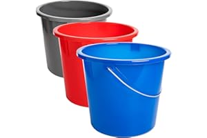 Sustania Eimer 10 Liter 3er Set Putzeimer Spülschüssel Haushaltseimer mit Messkala Kunststoff Lebensmittelecht Made in EU Rot Blau Grau