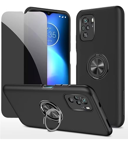 POUHYE Handyhülle Für Xiaomi Redmi Note 10 4G/10S - Mit Schiebedeckel Für Kamera, 360° Drehbarer Metallring, Militärischer Schutz