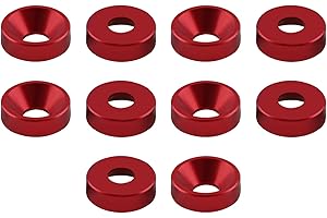 SENRISE Unterlegscheibe, M3, eloxiertes Aluminium, Senkkopf, Motorraum, Kotflügel, Stoßstangen-Unterlegscheibe, Rot, 10 Stück
