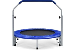 GOPLUS fitnessstudsmatta inomhus, φ101 cm mini studsmatta med höjdjusterbart handtag, vikbar barnstudsmatta kan belastas upp till 150 kg, trädgårdsstudsmatta för vuxna, jumping fitness