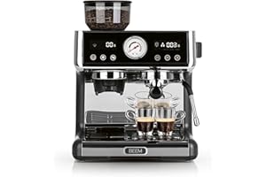 BEEM ESPRESSO-GRIND-EXPERT - Macchina per caffè espresso con macinino | 2 blocchi termici per la preparazione simultanea di espresso e microlatte | con indicatore di estrazione e pasto