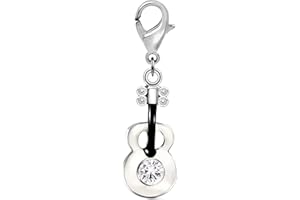 Andante 925 Pendentif Argent Charm Guitare avec Cristaux Brillants + Étui en Organza