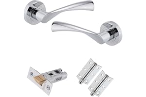 XFORT Polished Chrome Warped Lever On Rose Latch Pack, with Ball Bearing Hinges & A Tubular Latch, Ideal for Internal Wooden Doors for Home and Office.
