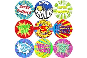 STICKER STOCKER 144 Superhero Phonics 30mm Reward Stickers for School Teachers, Parents, Nursery