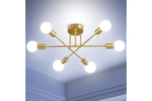 Jasni Antique Sputnik Ceiling Light Fixtures,Adjustable 6 Light E27 Chandelier, Semi Flush Mount Pendant Lamp Lighting Plating Finish for Living Room, Bedroom,Dining Room,Kitchen(Gold, 6 Head)