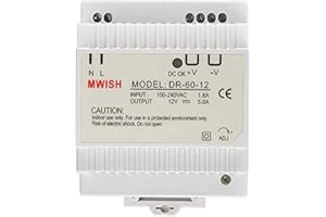 TMEZON DR-60-12 Trasformatore Alimentatore DIN 100-240V AC,Uscita 12V/5A,DIN power supply Uso professionale per Videocitofono 4 Fili 12V