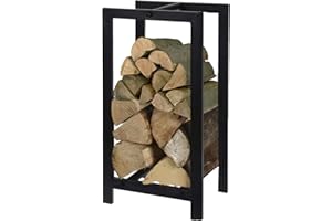 idooka Large Rectangular Log Storage Firewood Industrial Black Finish Stylish Metal Finish Firewood Storage Rack Shelf Holder Ventilation for Wood Height 59cm Solid Indoor Outdoor Usage