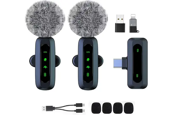 Mini micrófono inalámbrico para Android/iPhone/iOS/PC/Laptop micrófono Lavalier de solapa con reducción de ruido para grabación, micrófono de clip, para grabación de video, Tiktok, Youtube, Vlog