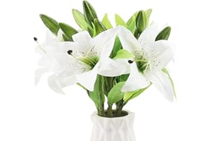 YPLonon Künstliche Lilien Blumen 6 Stück Stiel Lilien Kunstblumen Weiße Kunstblumen mit 3 Knospen 36cm Lilien Künstlich für Hochzeit Sträuße Home Dekor Party Graves Vasen