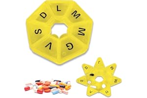 POWERSELL SRLS Portapillole Settimanale Colorato in ITALIANO a 7 Scomparti 7 Giorni Portapastiglie Giornaliero Organizer Medicine Porta Pastiglie Pillole Medicinali, Trasparente Satinato (GIALLO)