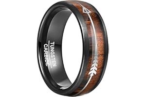 VAKKI 8mm Anillo de Hombre Negro Anillo de Carburo de Tungsteno con Madera y Flecha de Plata Adecuado Para Compromisos de Boda Tamaño 15-32