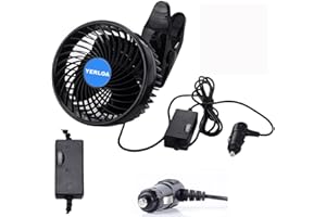 Yerloa 6" Ventilador Coche 12V,Rotación de 360 grados, Ventiladores de Coche de Velocidad Continua con Clip Ajustable y enchufe de Encendedor de Cigarrillos para Vehículo, Camión, caravana, SUV