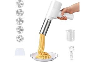 BLOMISE Elektrische Nudelmaschine, Automatische Handheld Noodle Maker für Haushalt, Tragbare Elektrische Nudel Presse 2000mAh, Automatische Wiederaufladbare Nudelmaschine mit 5 Pressformen