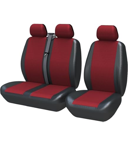 HMS FOR VAUXHALL VIVARO NEW SHAPE - Premium Luxury Van Seat Covers Single Drivers And Double Passengers Seat Covers - 2 1 - Black And Red Piping - View #5