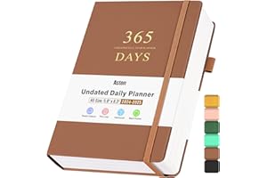 ASTEN Planner, Undated Daily Planner with To Do List, 365 Days Planner for ADHD Adult, Agenda for Women Men, Hourly Planner Notebook for Goal Setting, Productivity Planner with Calendar, 8.3" x 5.8" (Brown)
