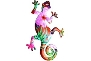 TOPINCN Dekoracja ścienna z Metalowego Gekona, Kolorowa Jaszczurka Rzeźba ścienna Rzeźba Wisząca Dekoracja Rzemiosło Artystyczne Rzemiosło do Wnętrz Na Zewnątrz Dom Sypialnia Salon Biuro (Kolor 3)