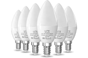 LUTW E14 LED Light Bulb Cool White, 40W SES Bulb Equivalent Candle Bulb, 5W 545lm 6500K 160°Beam Angle C37 Screw Light Bulbs, Non-dimmable, Pack of 6