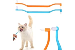 PEUTIER 2pcs Dual Sided Cat Toothbrushes 6.3x0.63in Kitten Teeth Cleaning Brush with Curved Handle Micro Head Cat Dental Care Supply for Prevent Bad Breath & Reduce Plaque Tartar Formation (Blue,Orange)