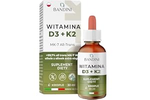 ‎BANDINI Bandini® Witamina D3 K2 Krople w Oleju EVO Witamina D3 (Cholekalcyferol) 1000 IU na kroplę oraz Witamina K2 MK-7 (Menachinon) Kappa 99,7% 100 mcg. Wygodne dozowanie dzięki kroplomierzowi.
