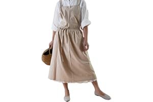 Achsoo Grembiule in Cotone Tinta Unita Impermeabile con Tasche Cinghie Incrociate sul Retro Grembiuli con Bavaglino Casual Gonna Rotonda Abito per Cucina Giardinaggio Caffetteria