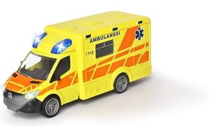 Majorette 213712001019 - Grand Series - Mercedes-Benz Sprinter Fiński Ambulans - Karetka pogotowia fińskiego modelu z Wolnobiegiem, Metal, Lekki, Dźwięk, Miękkie gumowe opony, 12,5 cm, 1:43, Od 3 lat,