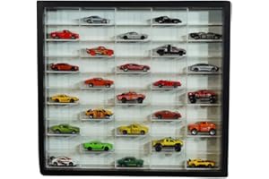 Decographics | Estante Expositor H50 | Compatible con Hot Wheels | Capacidad 50 Coches | Vitrina para colección | Organizador de Coches (Led Negro interior Blanco)