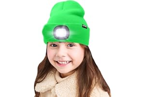 ATNKE Kids LED Lighted Beanie Cap, USB Rechargeable 4 LED Headlamp Waterproof Winter Warmer Knit Night Hats with Light for Boys Girls